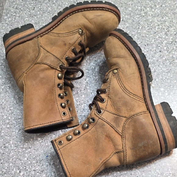 Men's Tan Leather Work Boots by - Picture 2 of 8